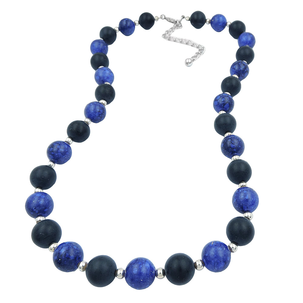 Kette Kunststoffperlen schwarz und blau-silbergesprenkelt 50cm (Länge 50cm)