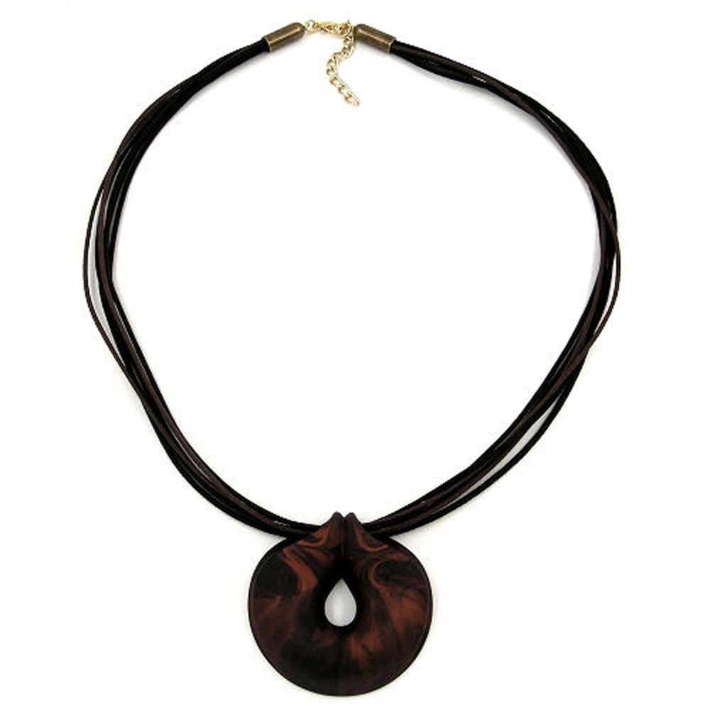 Kette 52mm Kunststoff Anhänger Amulett braun-marmor metallic Kordel braun und schwarz 55cm (Länge 55cm)