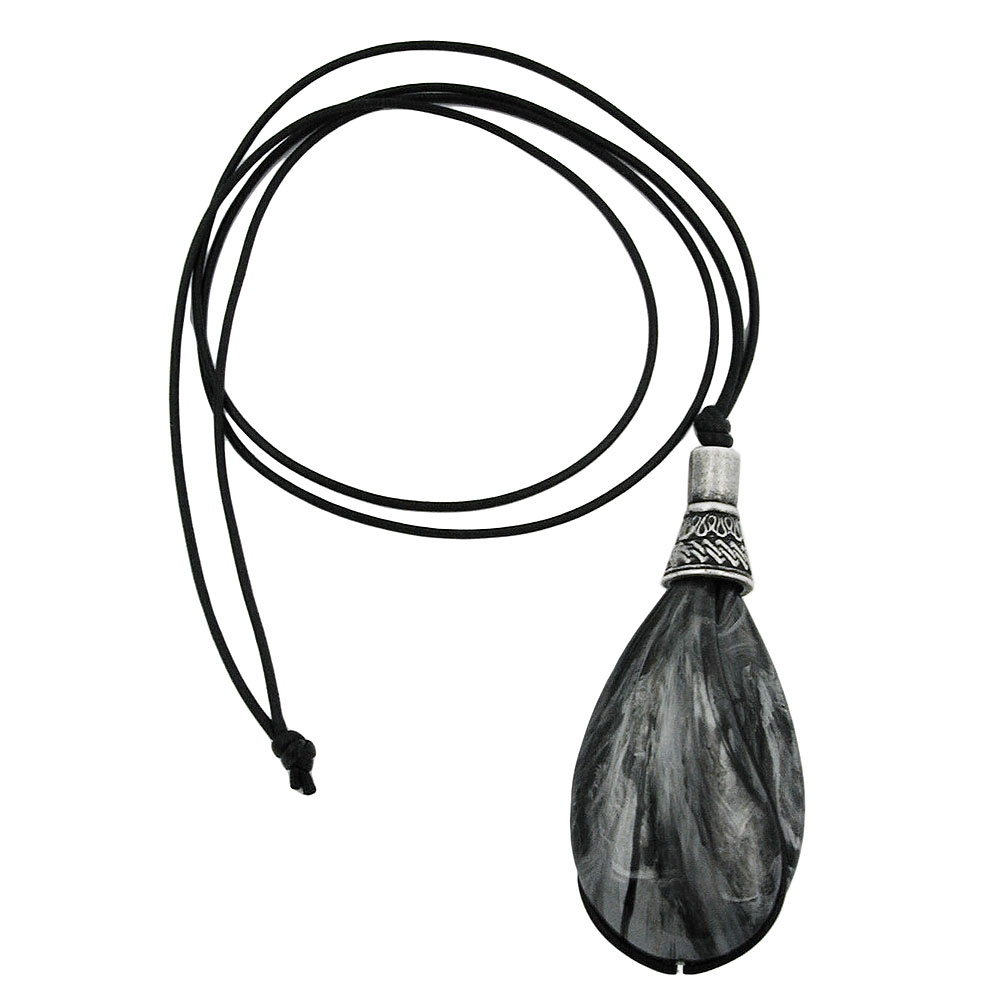Kette 85x36mm Tropfen schwarz-silbergrau-marmoriert 100cm (Länge 100cm)