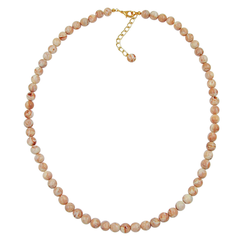 Kette 8mm Perle beige-marmoriert Kunststoff 55cm (Länge 55cm, natur)