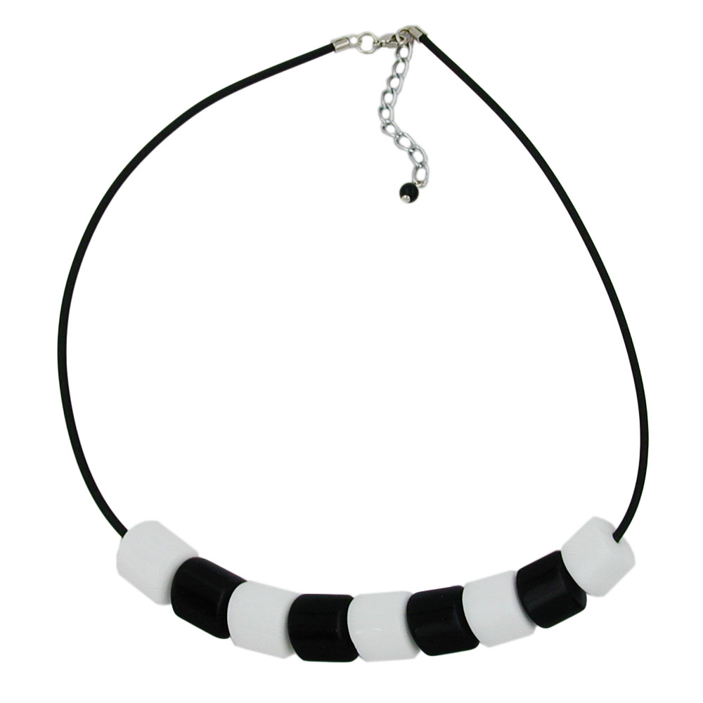 Kette Schrägperle Kunststoff weiß-glänzend und schwarz-glänzend Vollgummi schwarz 45cm (Länge 45cm, schwarz - weiß)