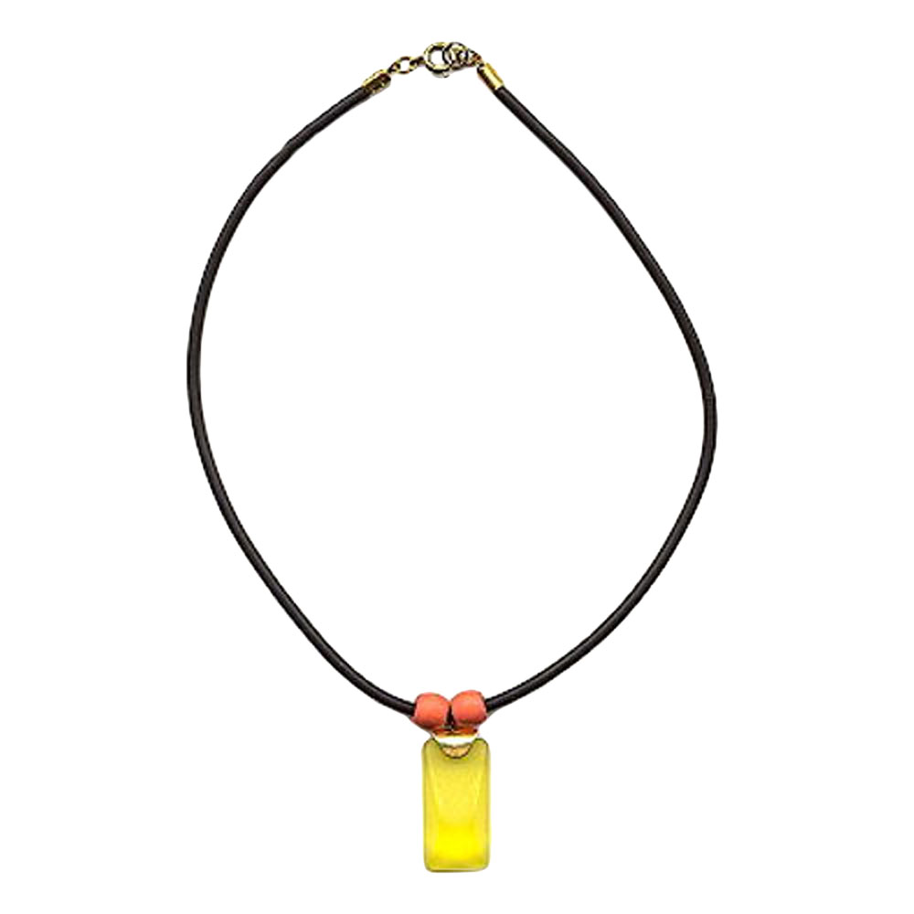 Kette 25x10mm Viereck Kunststoff gelb 2 Perlen orange-matt Moosgummi 45cm (Länge 45cm)