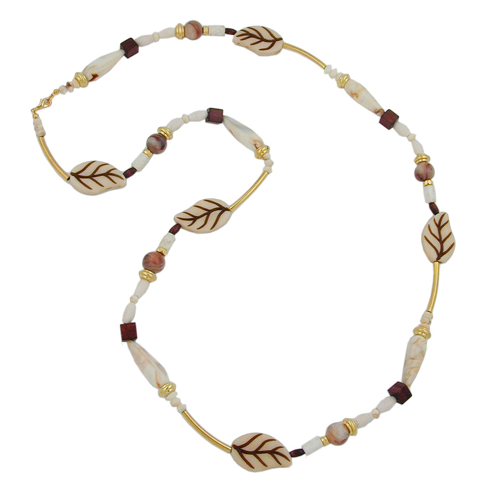 Kette 31x19mm Blätter beige-braun Kunststoff 92cm (Länge 92cm, braun - beige)