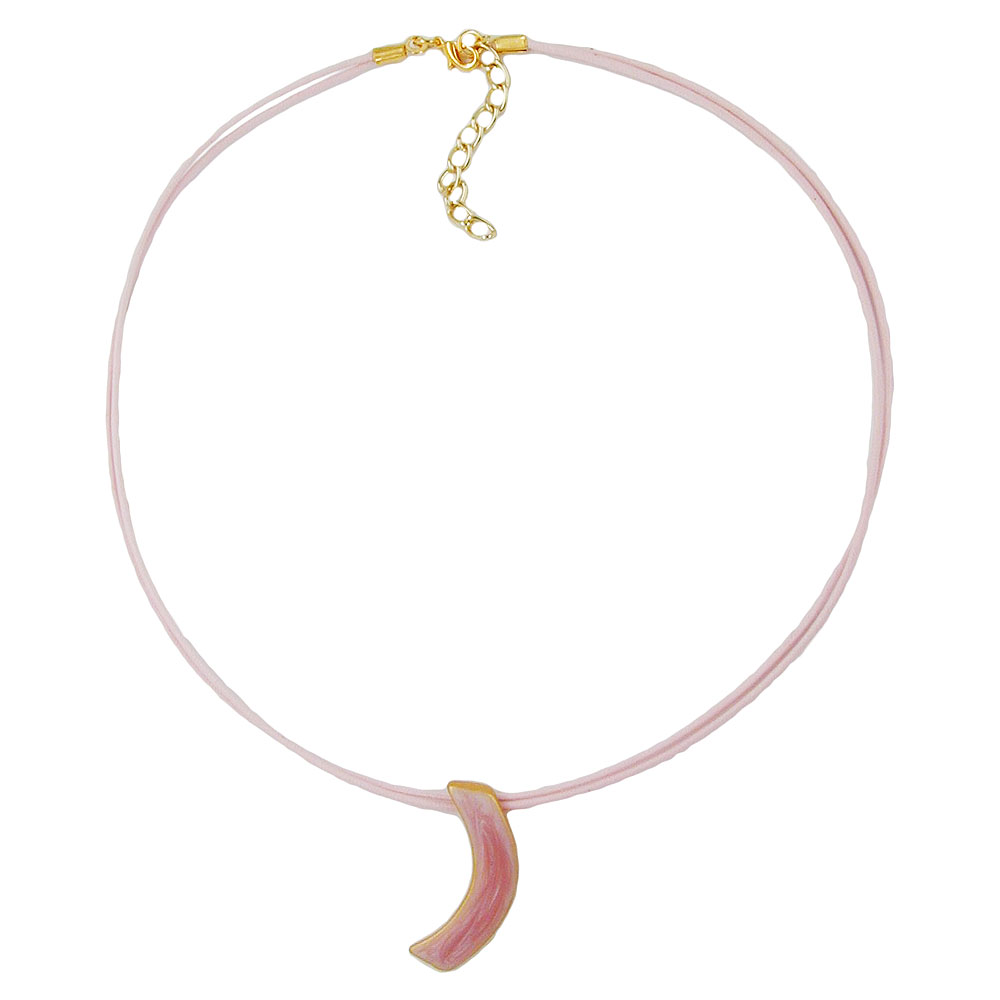 Kette 34x7mm Anhänger Ecke rosa-weiß-silber emailliert Metallguss Kordel rosa 42cm (Länge 42cm)