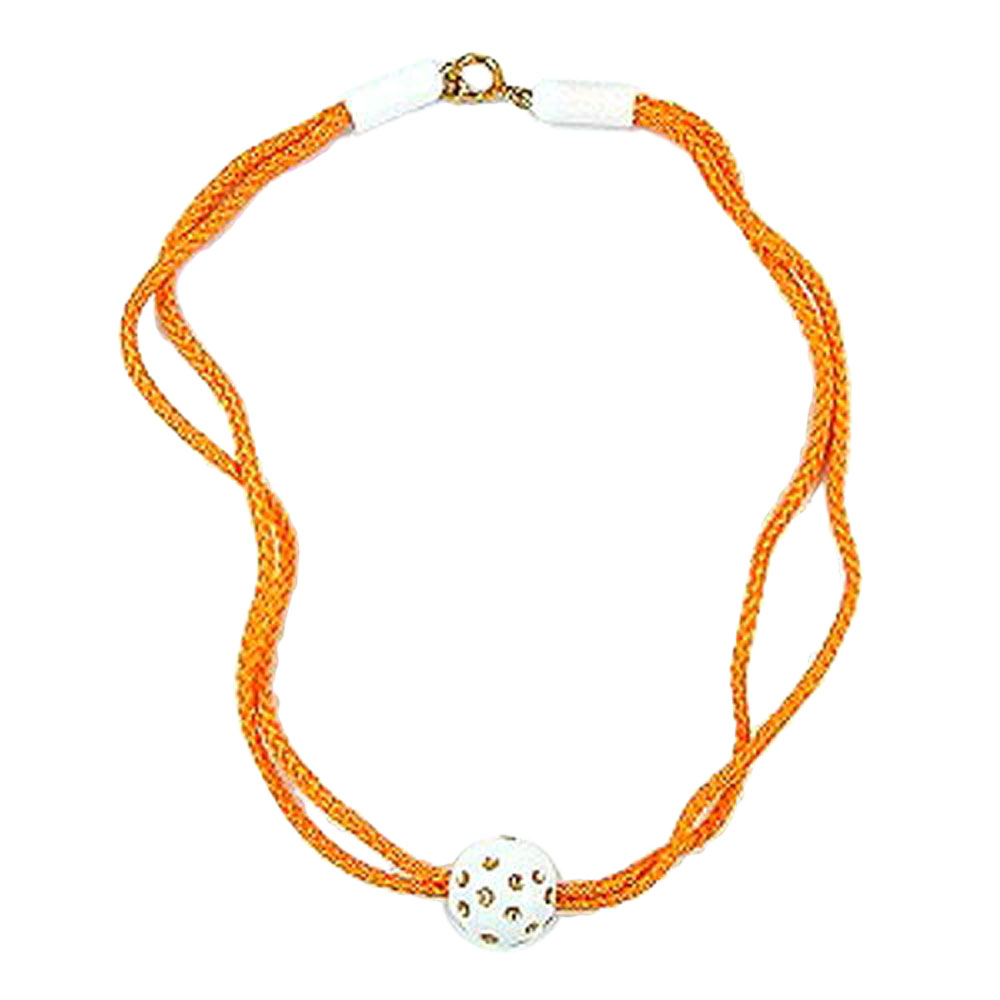 Kette 16mm Perle weiß mit goldfarben Kunststoff Textilkordel orange 40cm (Länge 40cm, orange)