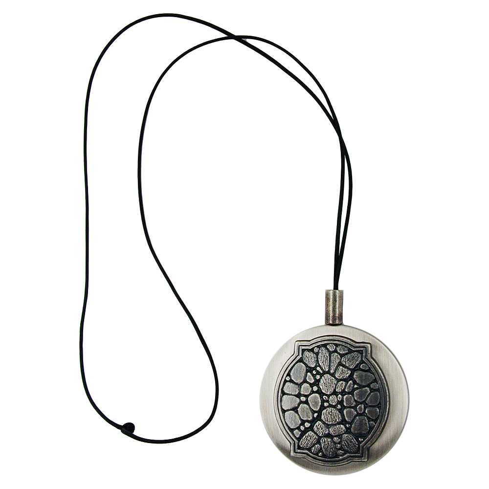 Kette 67mm Kunststoffanhänger Krokoplatte altsilberfarben Kordel schwarz 90cm (Länge 90cm)