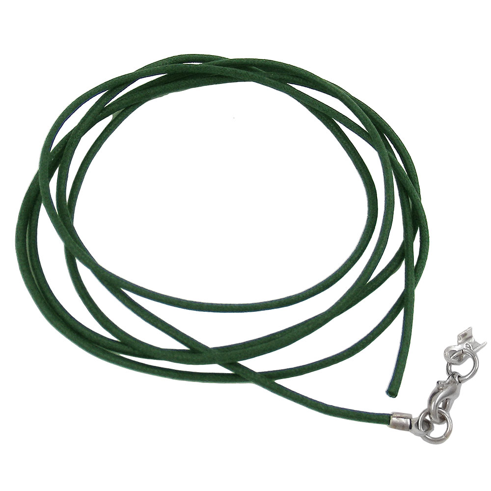 Baumwollkordel 1mm tannengrün mit silberfarbenen Verschluss 1m (Länge 100cm, grün)