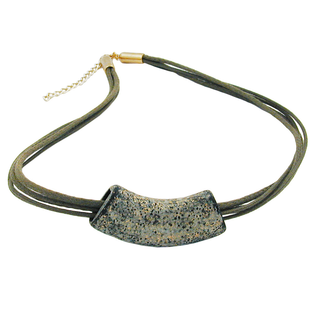 Kette 54x19mm Anhänger Rohr flach gebogen stein-oliv-gesprenkelt matt Kunststoff 45cm (Länge 45cm, oliv-khaki)