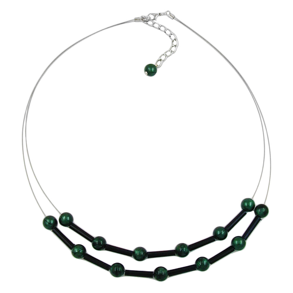 Kette Drahtkette grüne Perlen und schwarze Röhrchen Kunststoff 45cm (Länge 45cm)