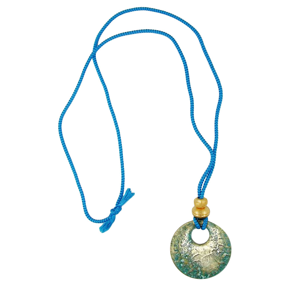 Kette 40mm Krokoplatte blau-türkis-goldschimmer Kunststoff Kordel hellblau 90cm (Länge 90cm)