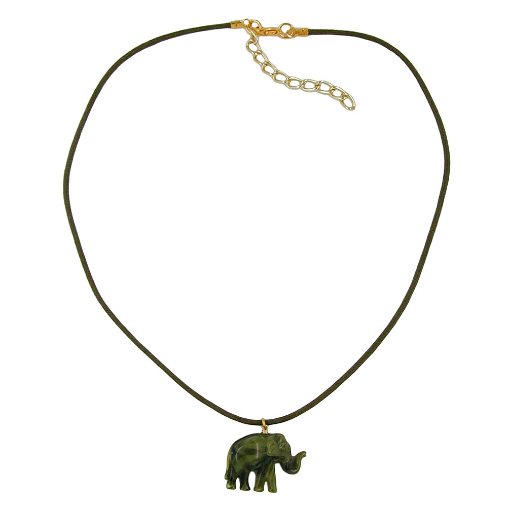Kette 23x17x9mm Elefant mini Kunststoff oliv-marmoriert glänzend Kordel oliv 40cm (Länge 40cm)