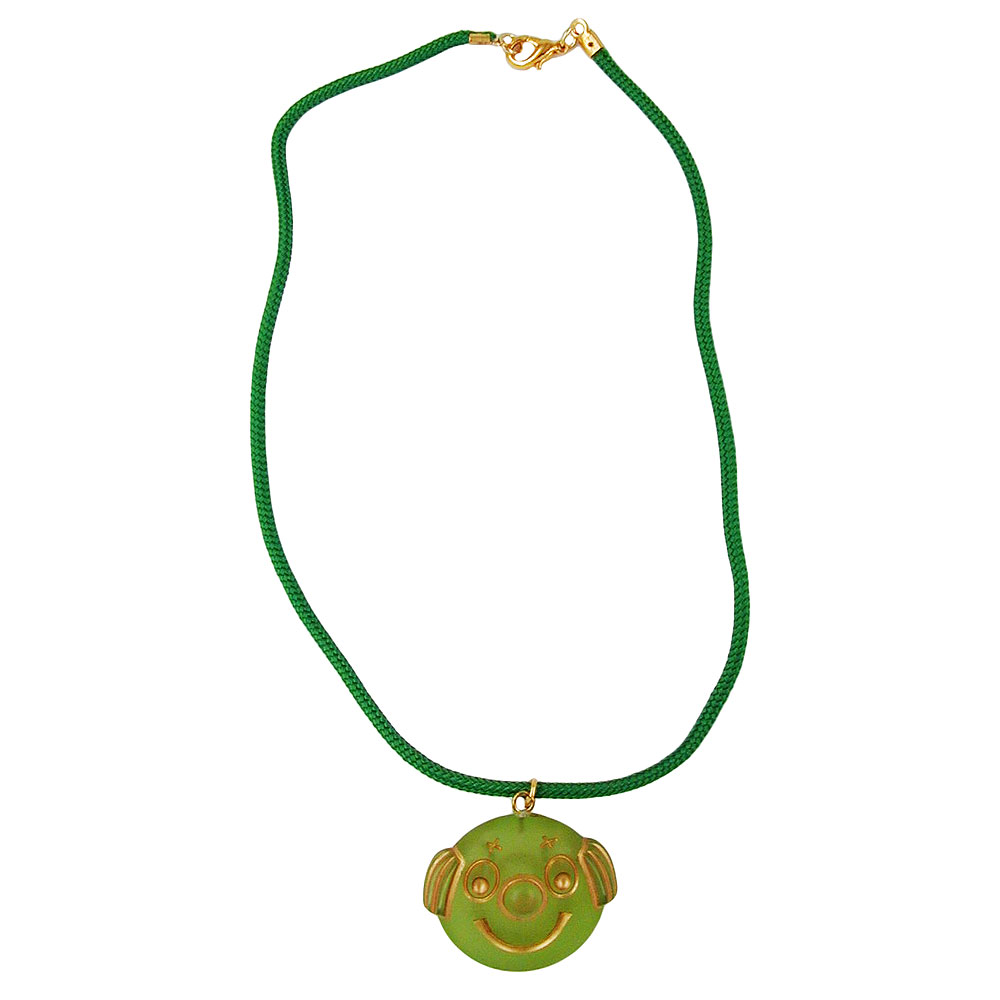Kette 29mm rundes Clownsgesicht aus Kunststoff hellgrün-matt 40cm Kordel grün (Länge 40cm)
