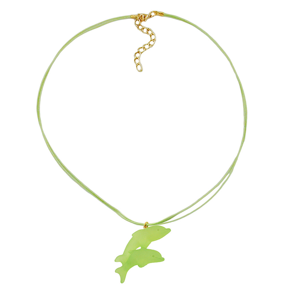 Kette Kinderkette 40x22mm Anhänger Kunststoff springende Delfine grün-matt Kordel lindgrün 45cm (Länge 45cm)