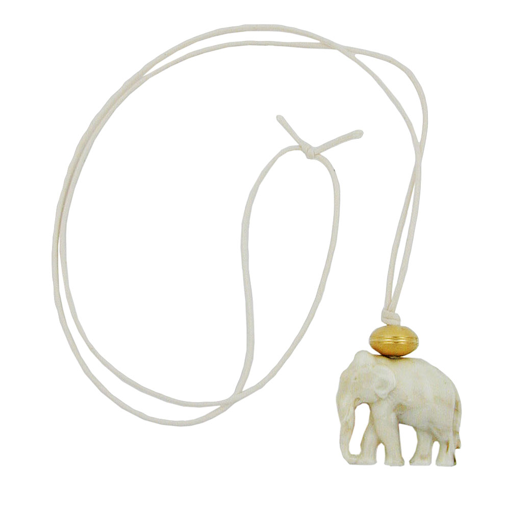 Kette 35x32x18mm Elefant Kunststoff weiß-grau-marmoriert Kordel beige 90cm (Länge 90cm, weiß)