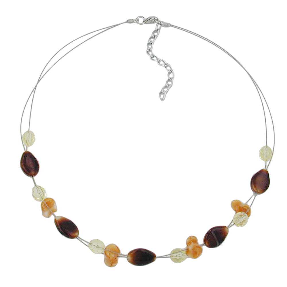 Kette Drahtkette mit Glasperlen braun gelb weiß 44cm (Länge 44cm)