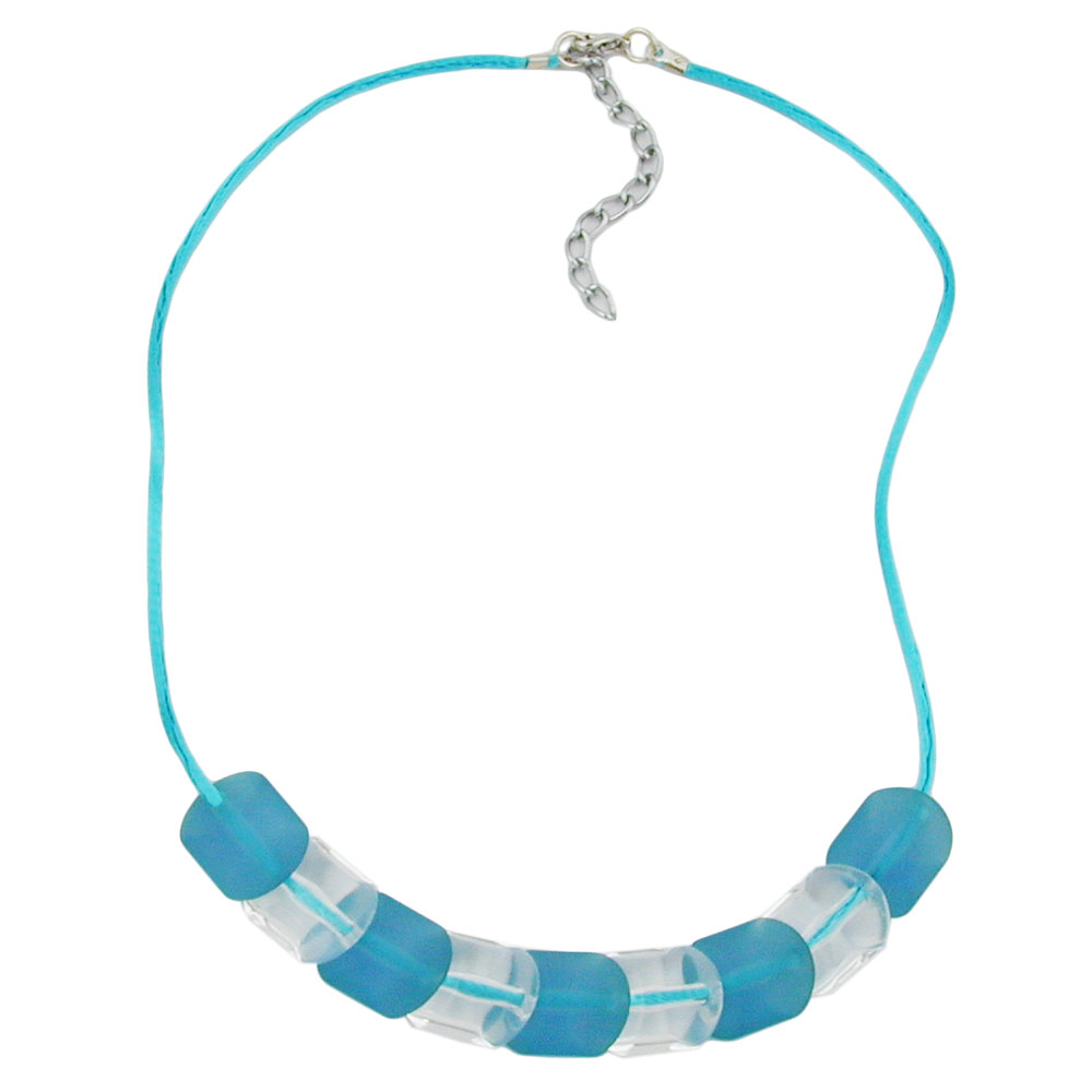 Kette Schrägperle Kunststoff türkis- und kristall-transparent glänzend Seidenschnur türkis 45cm (Länge 42cm, türkis)