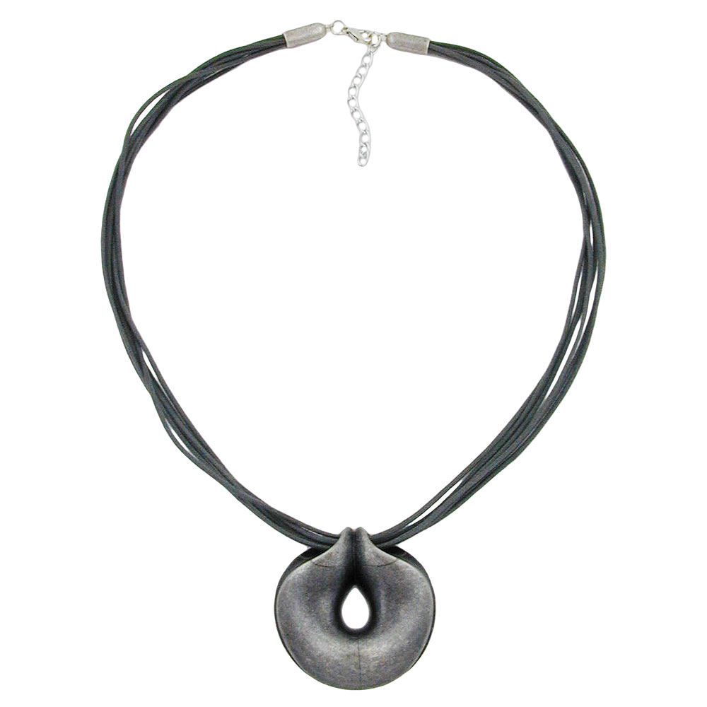 Kette 52mm Kunststoff Anhänger Amulett altsilberfarben Kordel grau 55cm (Länge 55cm)