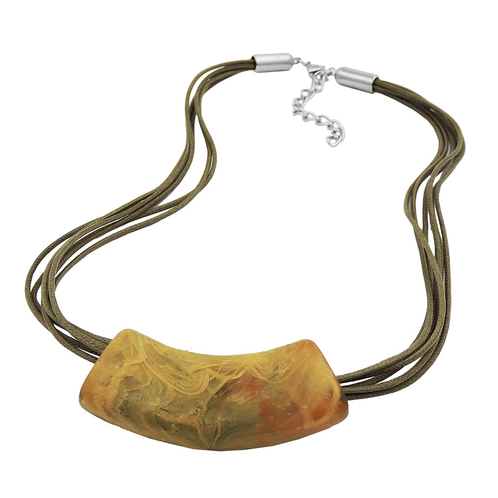 Kette 54x19mm Anhänger Rohr flach gebogen gelb-oliv-marmoriert matt Kunststoff 45cm (Länge 45cm)