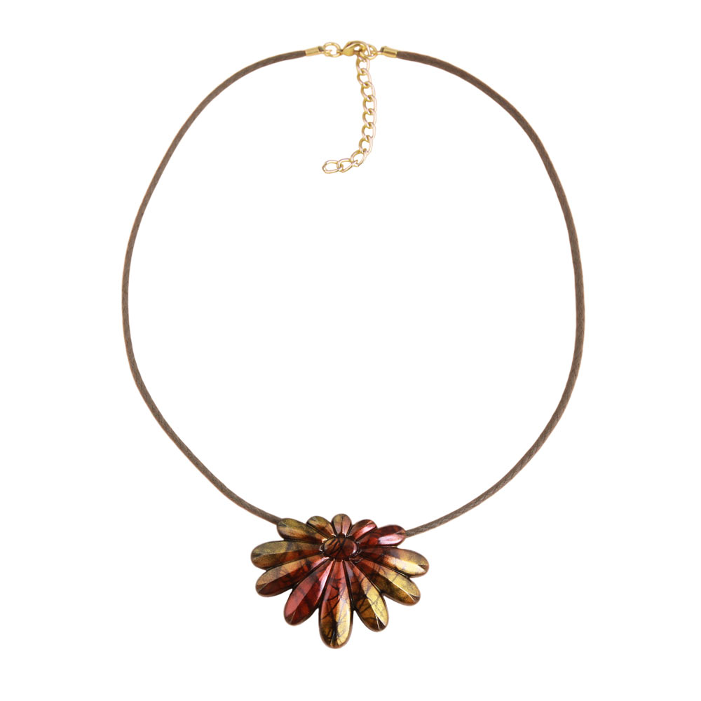 Kette Blume peacock braun-grün Kordel 45cm (Länge 45cm)