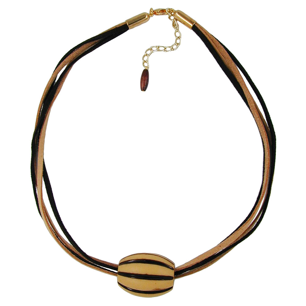 Kette 32x26mm Rillenolive braun-beige-matt 4x Velourband natur- und dunkelbraun 50cm (Länge 50cm, braun - beige)