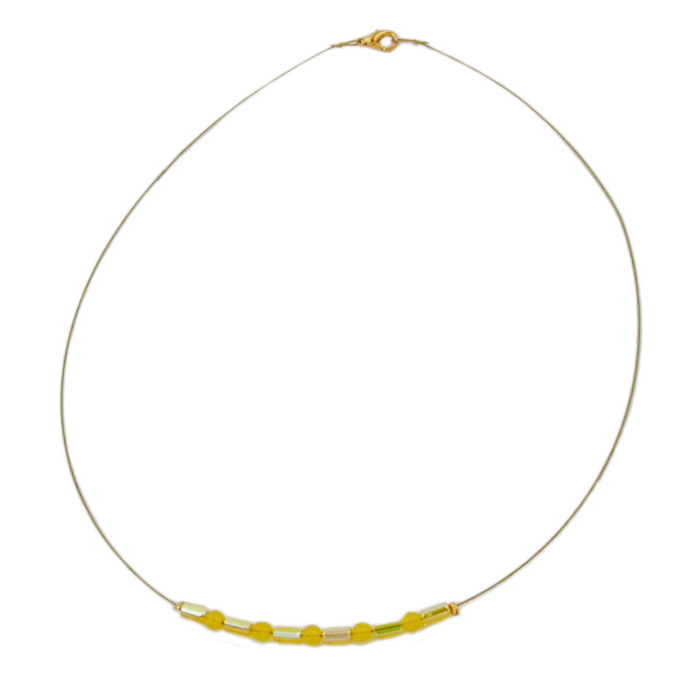 Kette Drahtkette mit Glasperlenröhrchen und Perle in gelb-gelb AB 40cm (Länge 40cm, gelb)
