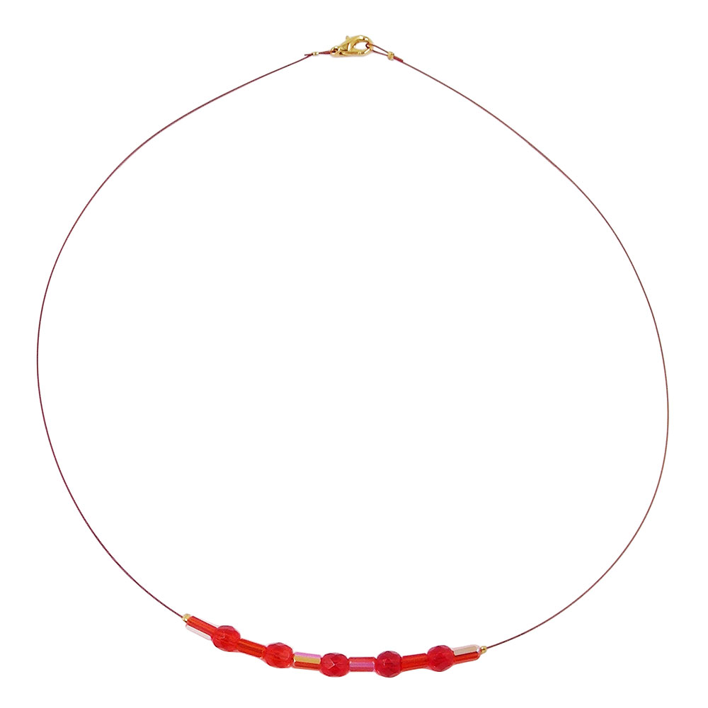 Kette Drahtkette mit Glasperlenröhrchen und Perle in rot-rot AB 40cm (Länge 40cm, rot)