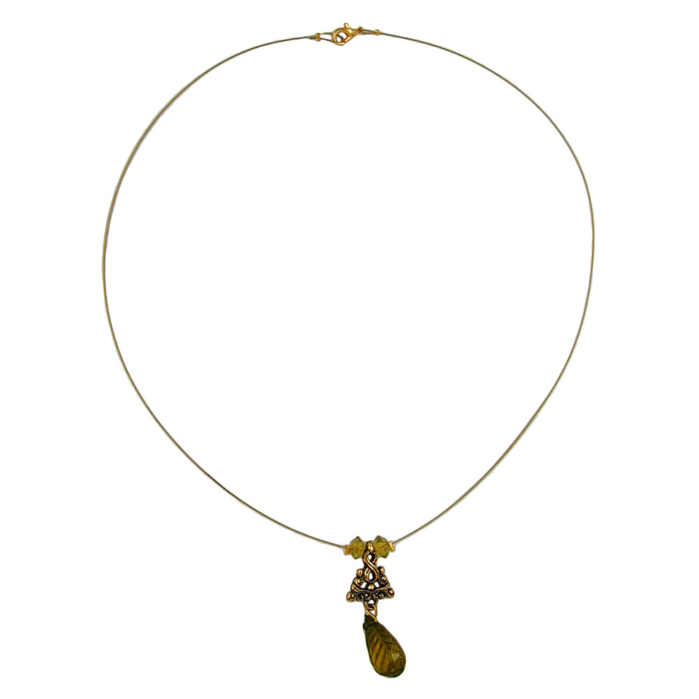 Kette Drahtkette Anhänger Birne oliv altgoldfarben Ornament Kunststoffperlen 42cm (Länge 44cm)