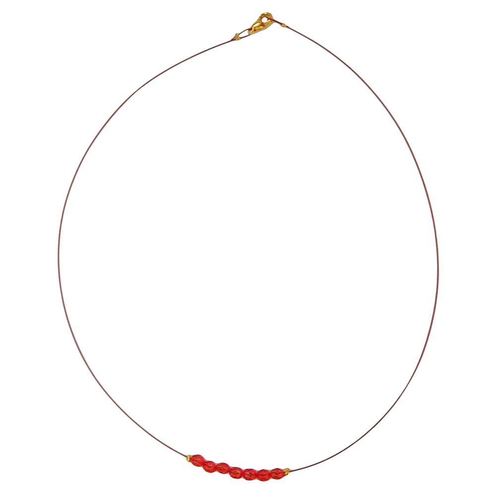 Kette Drahtkette mit facettierten Kunststoffperlen rot 40cm (Länge 40cm, rot)