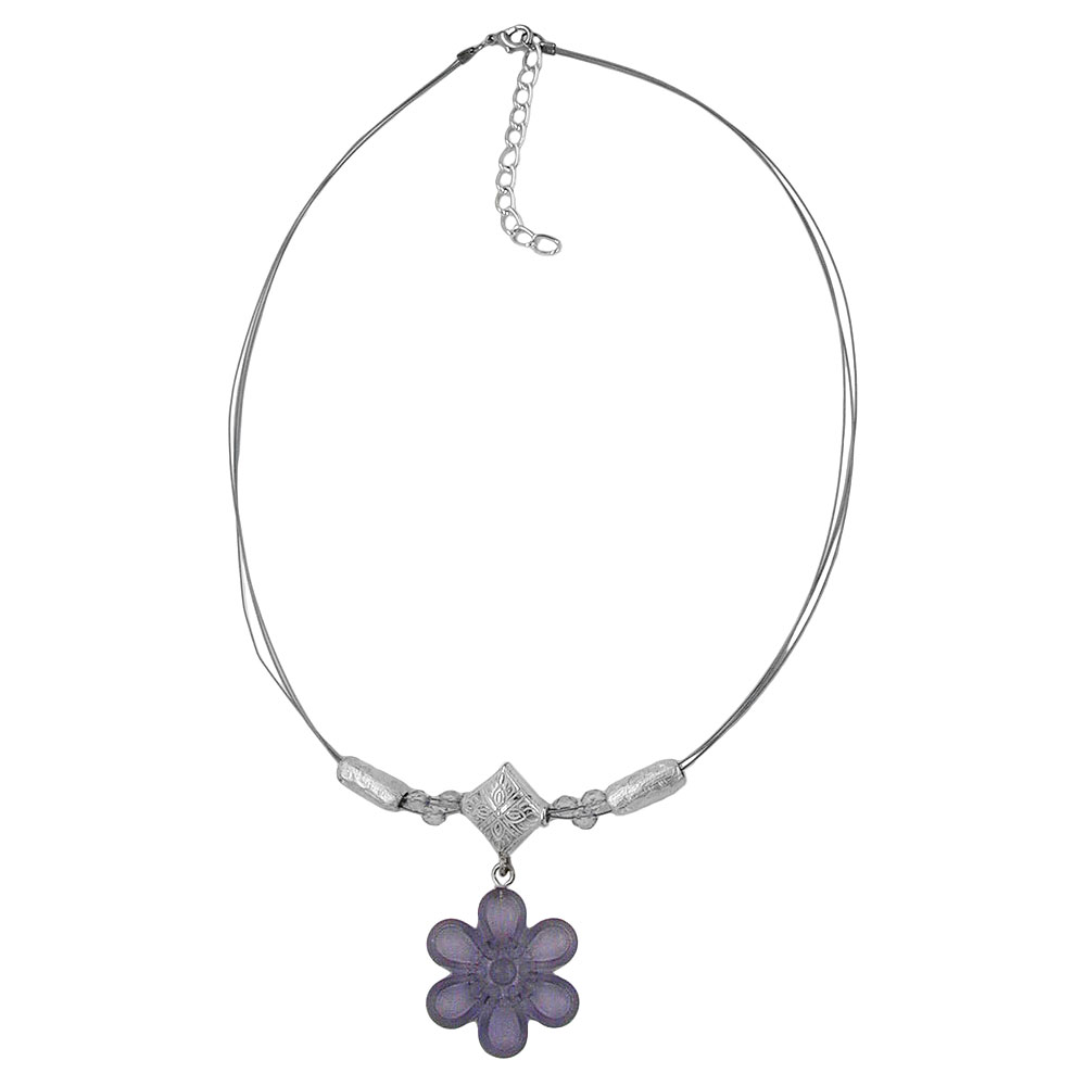 Kette Drahtkette Anhänger Blüte grau-transparent silber-matt Kunststoffperlen 42cm (Länge 42cm)