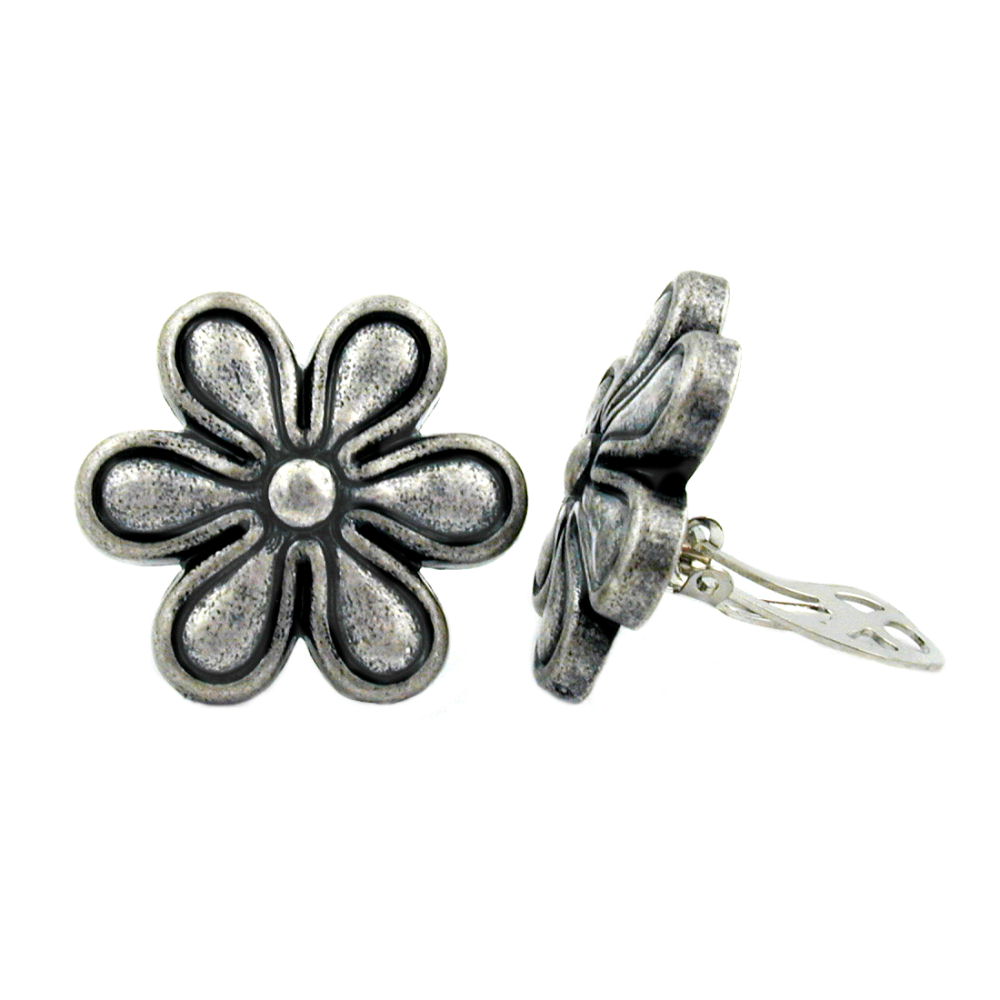 Clip Ohrring 30mm Blüte altsilber-farbig Kunststoff-Bouton