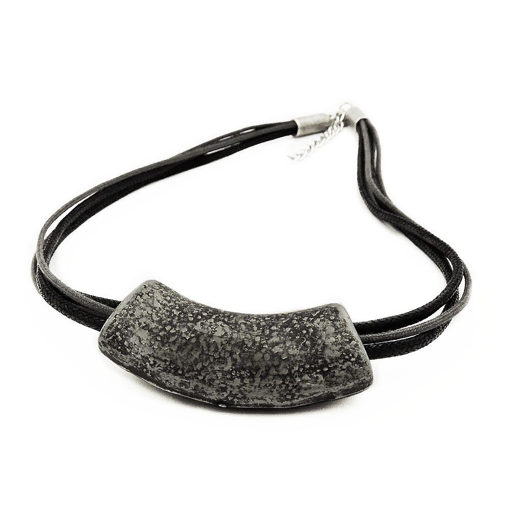 Kette 54x19mm Anhänger Rohr flach gebogen altsilberfarben glänzend Kunststoff 45cm (Länge 45cm, altsilber - plexi)