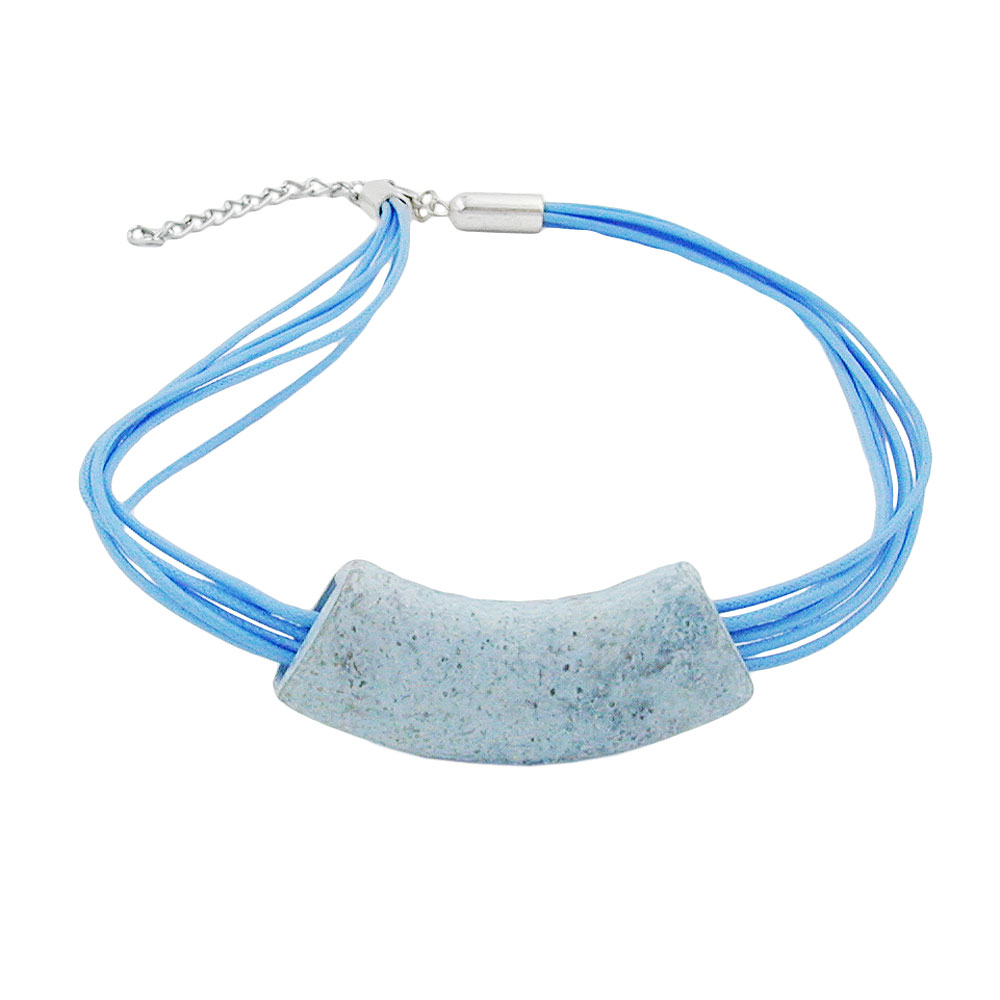 Kette 54x19mm Anhänger Rohr flach gebogen jeans-blau-gesprenkelt matt Kunststoff 45cm (Länge 45cm, blau)