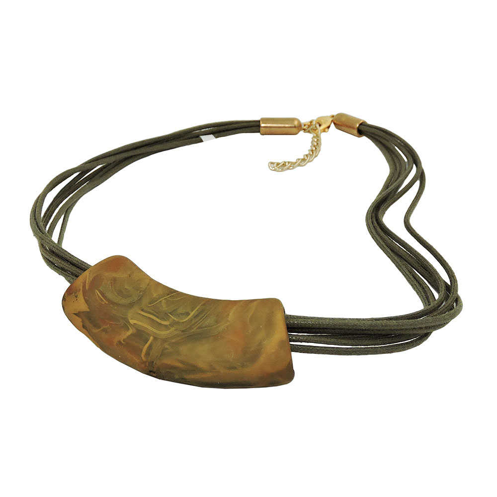 Kette 54x19mm Anhänger Rohr flach gebogen braun-oliv-marmoriert matt Kunststoff 45cm (Länge 45cm, oliv-khaki)