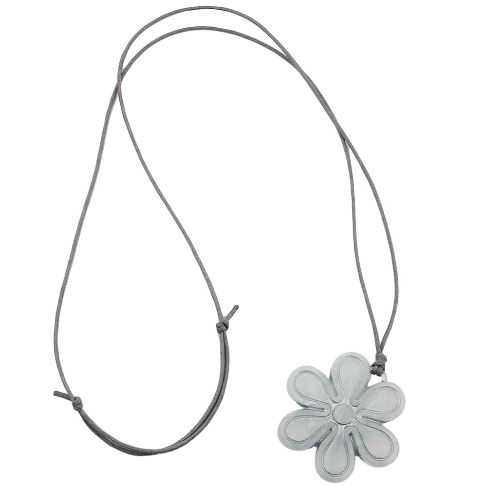 Kette 48mm Blume Kunststoff hellgrau-marmoriert Kordel grau 80cm (Länge 80cm, silbergrau)