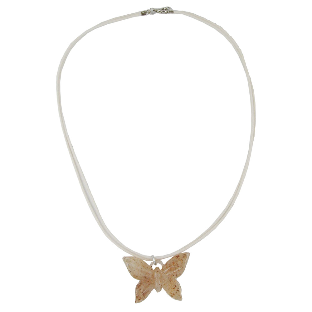 Kette 49x39mm Schmetterling zimt-weiß-transparent Kordel beige 55cm (Länge 55cm, natur)