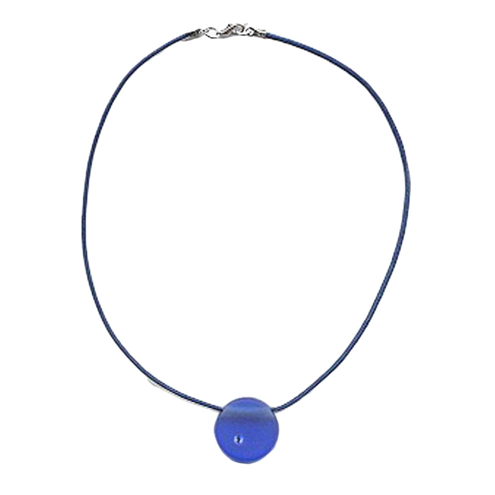 Kette 20x5mm Anhänger blau-matt aus Kunststoff mit Glasstein Kordel blau 38cm (Länge 38cm)
