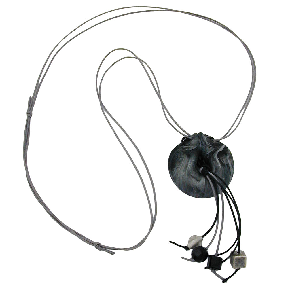 Kette 52mm Kunststoff Anhänger Amulett grau marmoriert Kordel grau 100cm (Länge 100cm)