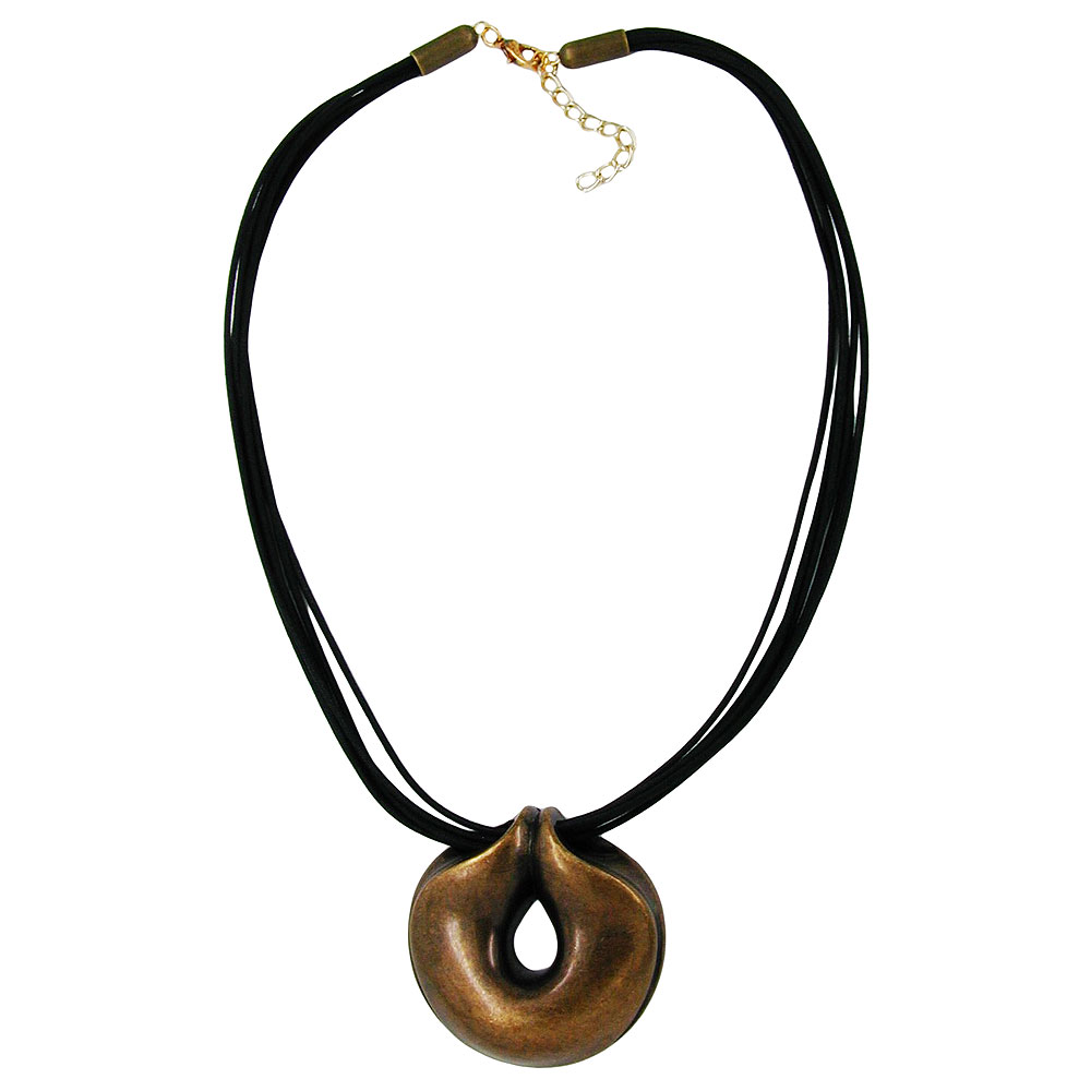 Kette 52mm Kunststoff Anhänger Amulett altmessingfarben Kordel schwarz 50cm (Länge 50cm, altmessing-plexi)