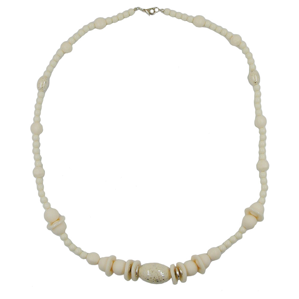 Kette Kunststoffperlen cremefarben goldfarben 70cm (Länge 70cm, creme)