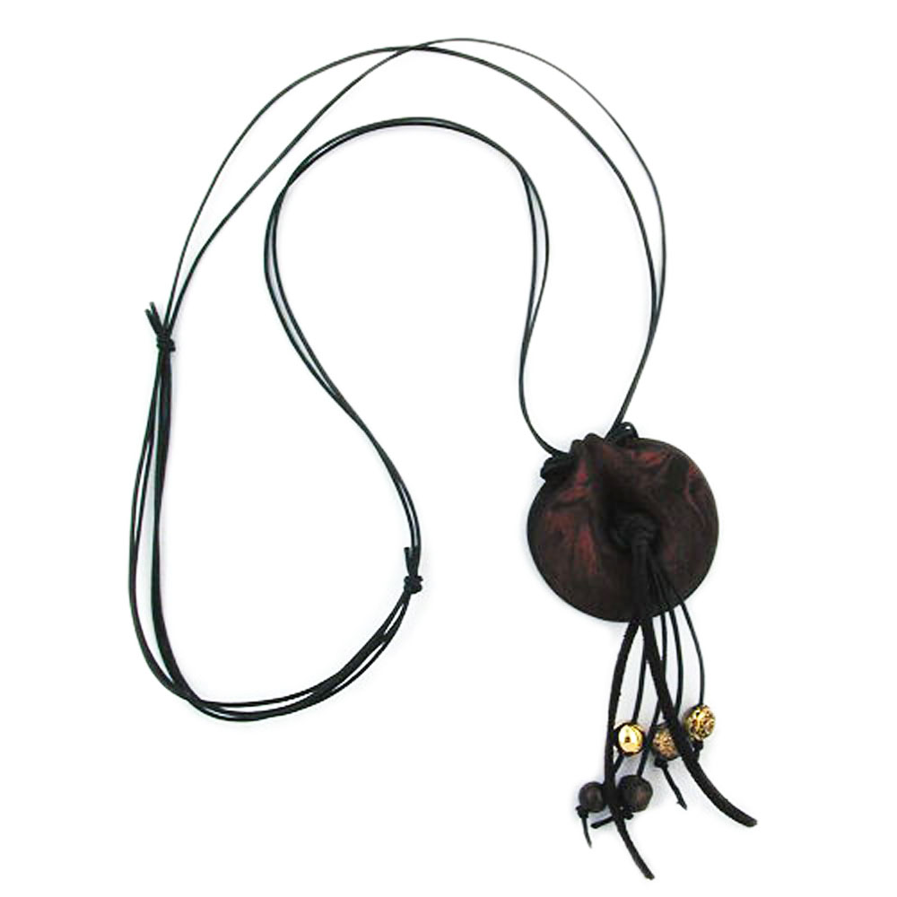 Kette 52mm Anhänger Amulett Kunststoff braun-schwarz-marmoriert matt Kordel braun 100cm (Länge 100cm, altmessing-plexi)