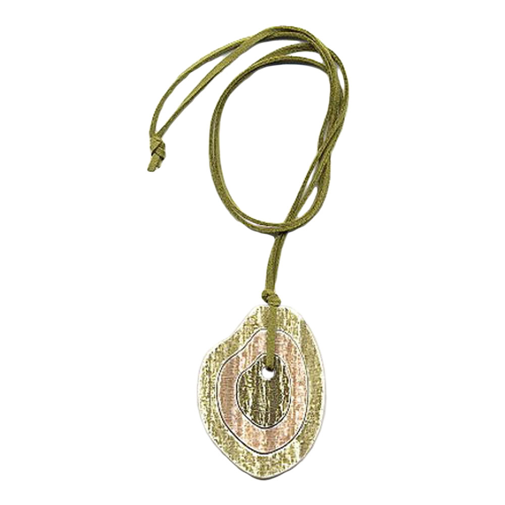 Kette 75x55mm 3 Baumringe Kunststoff grün-beige Lederband grün 90cm (Länge 90cm)