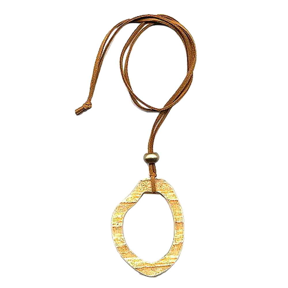 Kette 75x55mm Baumring Kunststoff orange-gelb Lederband natur 90cm (Länge 90cm, hellbraun)