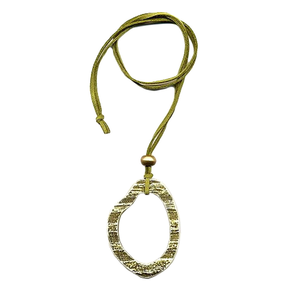 Kette 75x55mm Baumring Kunststoff olivgrün Lederband grün 90cm Kette (Länge 90cm)