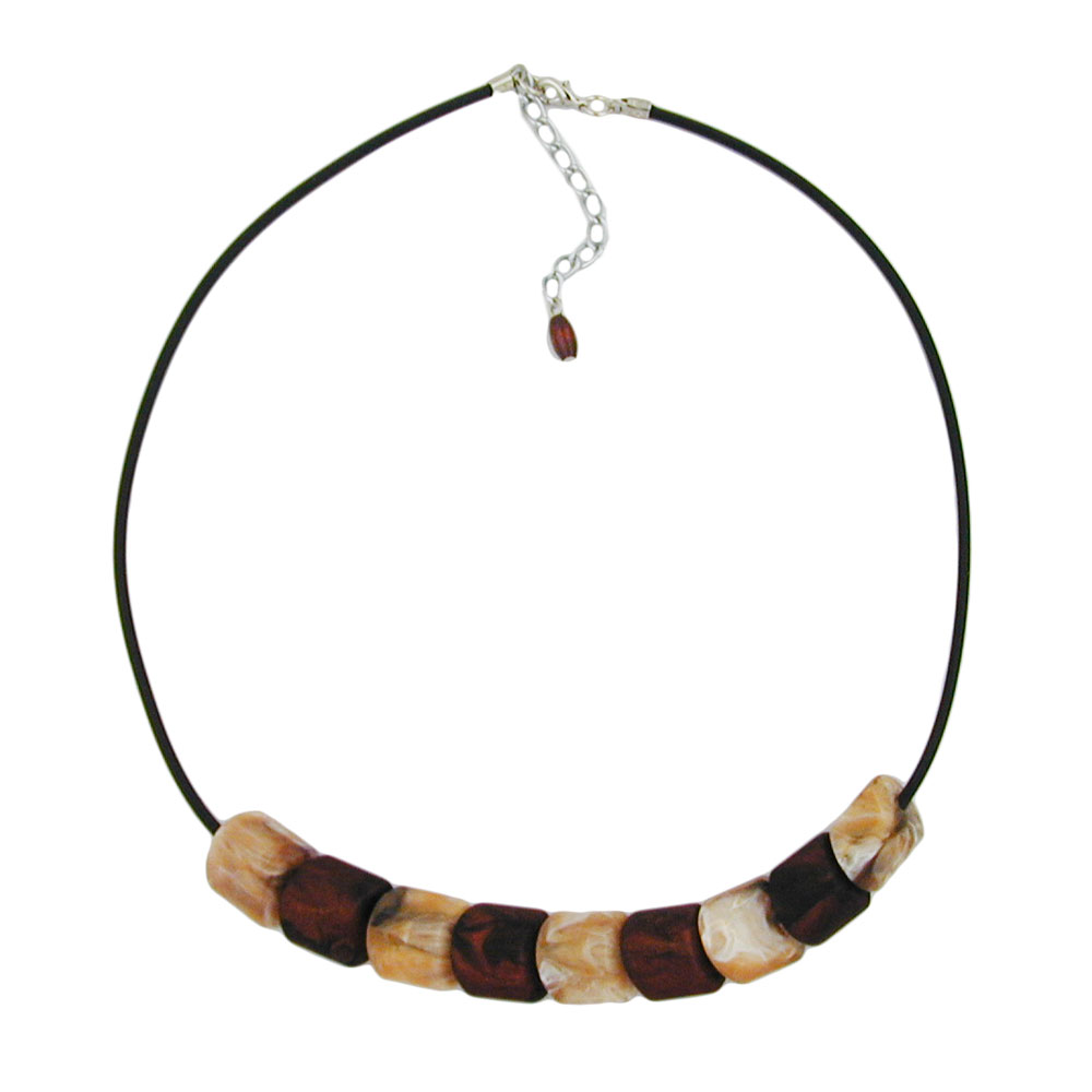 Kette Schrägperle Kunststoff braun-marmoriert und beige-marmoriert Vollgummi schwarz 45cm (Länge 45cm, braun - beige)