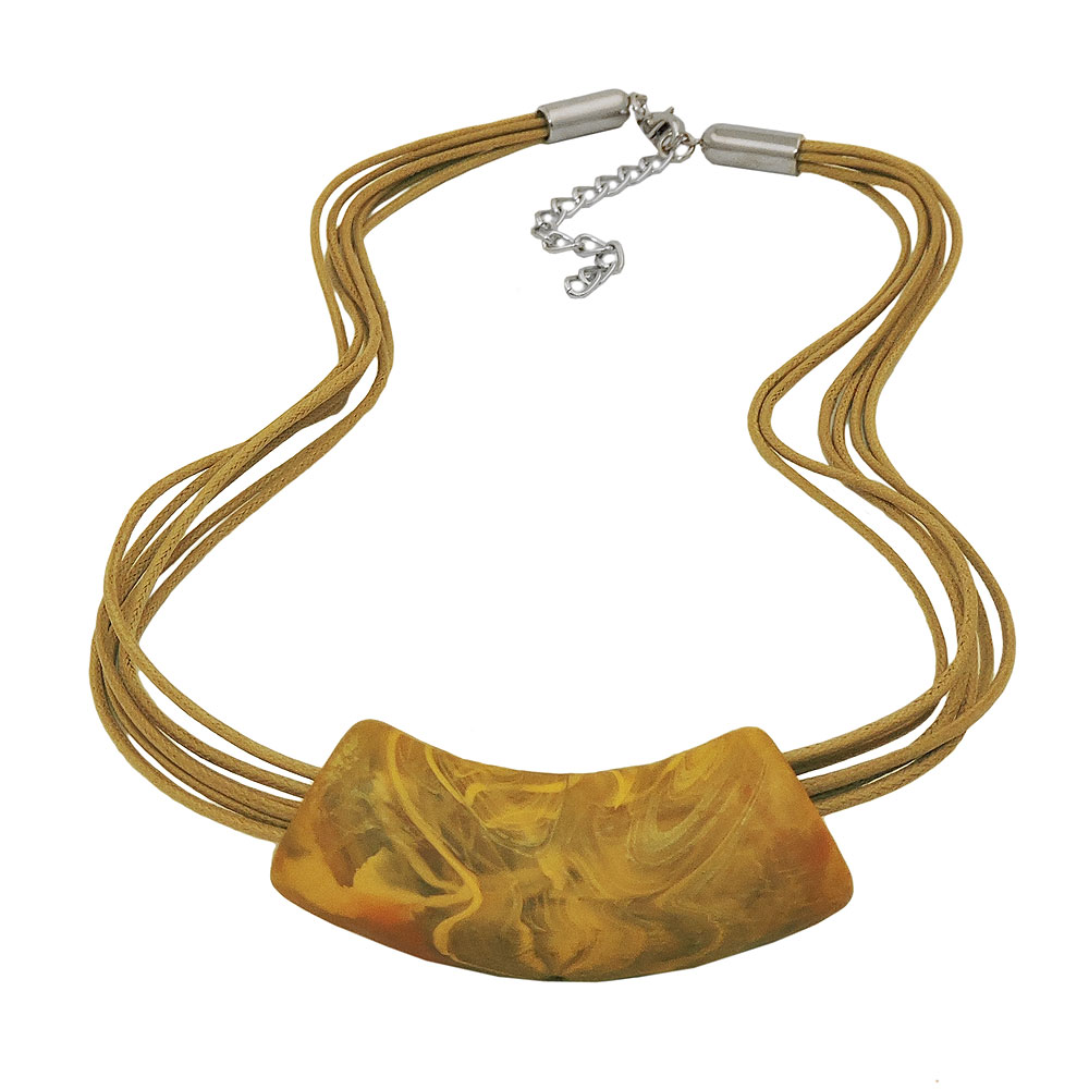 Kette 54x19mm Anhänger Rohr flach gebogen oliv-gelb-marmoriert matt Kunststoff 45cm (Länge 45cm, gelb)