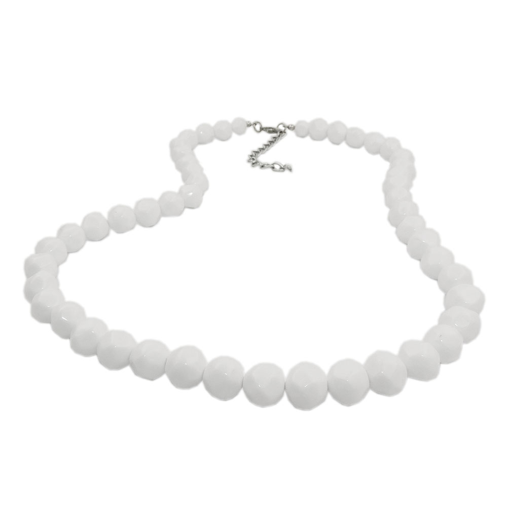 Kette 10mm nicht ganz runde Kunststoffperlen weiß-glänzend 50cm (Länge 50cm, weiß)