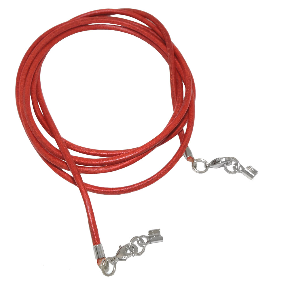 Lederband rund Rindleder 2mm rot gefärbt mit 2x Verschluss silberfarbig 1m (Länge 100cm, rot)