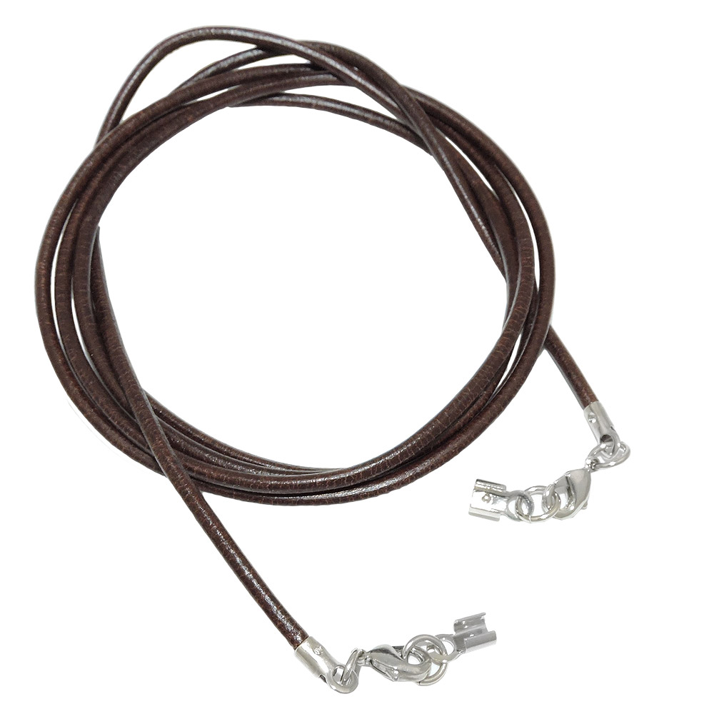 Lederband rund Rindleder 2mm braun gefärbt mit 2x Verschluss silberfarbig 1m (Länge 100cm, dunkelbraun)