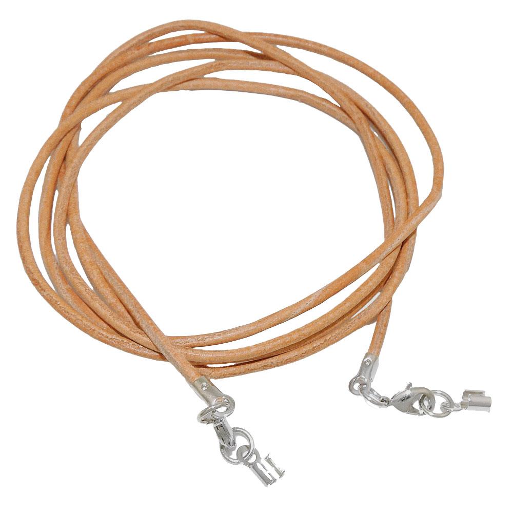 Lederband rund Rindleder 2mm naturfarben mit 2x Verschluss silberfarbig 1m (Länge 100cm, natur)