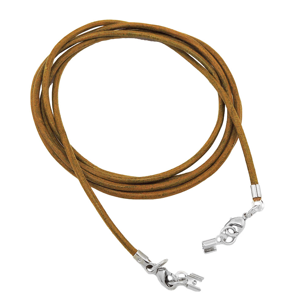 Lederband rund Rindleder 2mm olivgrün khaki gefärbt mit 2x Verschluss silberfarbig 1m (Länge 100cm, oliv-khaki)